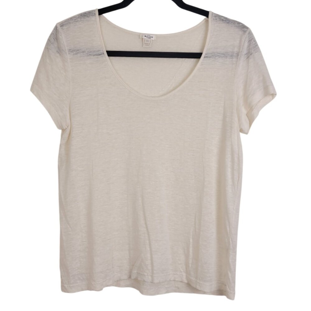 Linen/Silk Blend Short Sleeve Lightweight Ivory J.CREW Scoopneck Tee XS